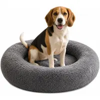 Belviona Donut hondenbed, zacht hondenmand, comfortabel & antislip Ø80 cm donkergrijs