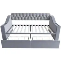 STILVORA Gestoffeerd Bed 90x190 cm – Slaapbank Met USB+Type-C & Opbergruimte – 2 Lades, Armleuningvakken & Zijvakken – Fluweel – Lichtgrijs – Zonder matras