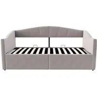 STILVORA Gestoffeerd bed 90x200 cm – Slaapbank Met Hydraulische Opbergruimte – Lattenbodem & Armleuningen – Fluweel – Lichtgrijs – Zonder matras