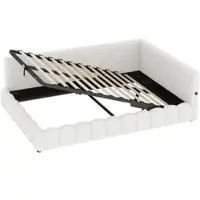 STILVORA Gestoffeerd bed 140x200 cm – Daybed met hydraulische opbergruimte, LED-lichtstrip en USB/Type-C aansluiting – Fluweel – Wit – Zonder matras