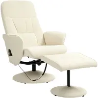 HOMCOM Massage Relaxfauteuil met Ottoman Set Kunstleer, Staal 76B x 81D x 105H cm Roomwit