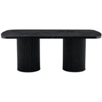 MODFU Ovale Eettafel - Geribbelde Tafelvoet - Modern - MDF - Zwart - 180 X 90 X 76 Cm