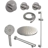Brauer Brushed Edition thermostatische inbouw regendouche SET 20 met 30 cm douchekop en rechte muurarm en 3-standen handdouche en doucheslang en geïntegreerde glijstang RVS geborsteld PVD