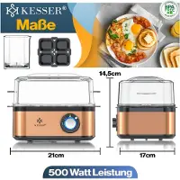 Kesser Eierkoker electrisch voor 8 Eieren | Elektrische Eierkoker 500W van roestvrij staal met Timer en Maatbeker, kom voor omelet & Eierhouder BPA-vrij - Zwart / Koper