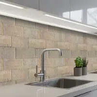 KitchenYeah Keuken achterwand 300x80 cm - Spatscherm zelfklevend Hardstenen - Zandsteen - Geel - Muurbeschermer - Spatwand fornuis