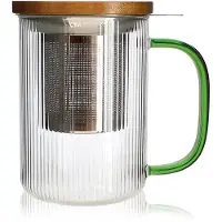 Ogo living - Karl - Glazen theemok met zeef - groen handvat - 450 ml