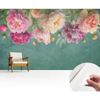 Wallfluent Zelfklevend Behang - Bloemige elegantie Stickerbehang op rol - 416x254 cm - Groente Zelfklevend Behang - Peel-and-stick techniek - Naar de woonkamer, naar de hal Zelfklevend Behang