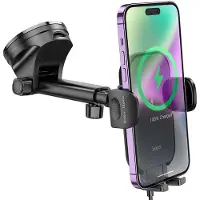 Hoco Telefoonhouder Auto met Draadloze Snellader - 15W Draadloos Laden - GSM Houder Auto - 360° Draaibaar - Universeel