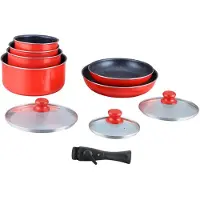 Hagen Batterie de cuisine revêtement pierre avec manche amovible 10 pieces rouge HA04623-RED