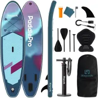 LifeGoods SUP Board Allround Compact - met Zitje - 100 KG Draagkracht - 300 x 76 cm - Opblaasbaar - Compleet SUP pakket - Blauw/Paars