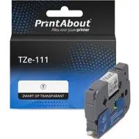 PrintAbout Tape TZe-111 Zwart op transparant (6 mm) geschikt voor Brother
