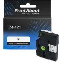 PrintAbout Huismerk vervangt Brother TZe-121 Tape Zwart op transparant (9 mm)