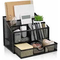 BOTC Pennenbak - 5 in 1 Pennenhouder - 22.5x18.5x15cm - Bureau Organizer - Desk Organizer - Metaal - Zwart