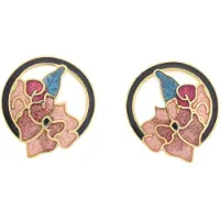 Behave - Oorringen dames - bloemmotief - roze en rood en groen - 2 cm