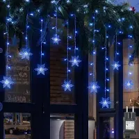 Lapamax Sneeuwvlok lichtketting, 94 LED's, blauwe lichtgordijn, voor binnen, 8 modi, IP44, decoratie voor Kerstmis, ramen, balkon, tuin, feest