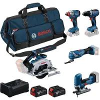 Bosch Professional 5-Toolkit 18V - Gereedschap combiset - GSR 18V-65 - GDX 18V-285 - GKS 18V-57-2 - GOP 18V-34 - GST 18V-125 S - GBA 18V 5.0 Ah - GAL 12V/18V-80 lader