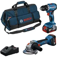 Bosch Combo-set: 2 professionele 18V gereedschappen (GSR + GWS) + 2x 4,0 Ah accu's + GAL oplader