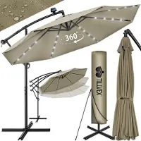 Tillvex - Parasol LED Solar Ø 3m, Bruin vrijdragende parasol balkon tuinparasol slinger aluminium