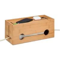 Relaxdays kabelbox - voor 2 stekkerdozen - bamboe - 14 x 34,5 x 14 cm