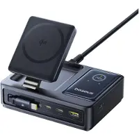 Baseus 5-in-1 USB-A UAB-C laadstation met display en oprolbare kabel 140W Qi2 - Zwart
