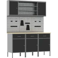 vidaXL Werk Cabinet met lade 7 st Zwart Engineered hout en staal