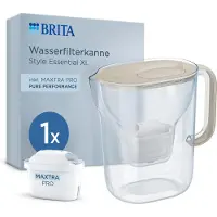 Brita Waterfilterkan Style Essential XL - 3,6L - Sand - incl. 1x MAXTRA PRO Pure Performance - grote filterkan met Smart Light LED & klapdeksel, filtert verontreinigingen & meer