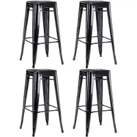 Duhome Barkrukken, set van 4, ijzeren barstoelen, zithoogte 76 cm, toonbankkrukken, stapelbaar, metalen bistrokrukken met voetsteun in industriële stijl, zwart