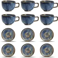 F2D GLAMOMAX'S Choice - Blue Nova Kop en Schotel Set - 28cl - Porselein - 6 Persoons - 12 Delige Cappucc