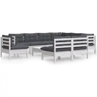 vidaXL 10-delige loungeset voor de tuin met kussens, wit, massief grenenhout