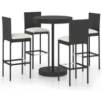 vidaXL 5-delige tuinbarset met kussens, polyrotan, zwart