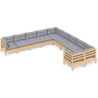vidaXL 10-delige loungeset voor de tuin met grijze kussens, gemaakt van grenenhout