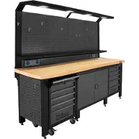 TRUTZHOLM - Profiline XXL Werkplaatsinrichting - 250 cm - Staal - LED - Stopcontacten - Werkbank - Kastsysteem - Wand