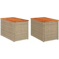 vidaXL Tuinbijzettafels 2 st 55x34x37 cm poly rattan en hout beige