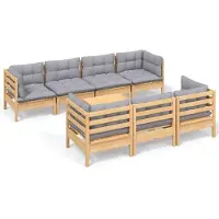 vidaXL 8-delige loungeset voor de tuin met grijze kussens, gemaakt van massief grenenhout