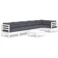 vidaXL 7-delige loungeset voor de tuin met kussens, wit, van grenenhout