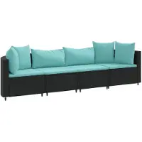 vidaXL 4-delige Loungeset met kussens poly rattan zwart