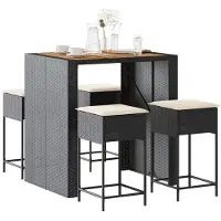 vidaXL 5-delige tuinbarset met kussens, zwart, polyrotan
