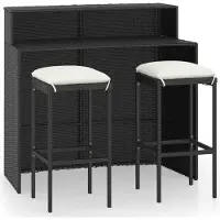 vidaXL 3-delige tuinset met kussens, zwart