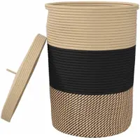 vidaXL Opbergmand met deksel Ø 37x50 cm katoen zwart en beige