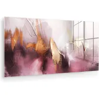 MuchoWow Glasschilderij 160x80 cm - Schilderij acrylglas - Paars - Abstract - Verf - Goud - Foto op glas - Muurdecoratie woonkamer - Wanddecoratie slaapkamer - Schilderijen