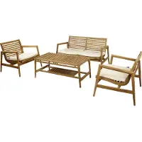 Axi June Loungeset 4-delig met bank, tafel en 2 stoelen Teak/crème