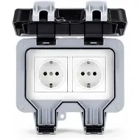 INF Buitenwandcontactdoos met deksel IP66 - met dubbele stopcontacten Grey