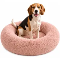 Belviona donut-hondenbed, knus hondenbed van pluche met zachte vulling, goede stabiliteit en een ergonomische rand, diameter 80 cm, oudroze