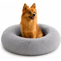 Belviona Donut hondenbed, zacht hondenmand, comfortabel & antislip Ø60 cm lichtgrijs