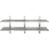 HCB - Professionele Wandschap van metaal - Dubbel wandschap - RVS / INOX - Muurplank - wandplank - Horeca - 30x180x4 cm (DxBxH) - 15 kg - 8663