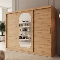 Meubella - Kledingkast Bodhi - Eiken - 250 cm - Met spiegel