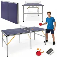 HyperMotion Opklapbare Tafeltennistafel voor binnen – Draagbaar, inclusief net, 2 rackets en 3 ballen, 180x92x76 cm, Compact en gedeeltelijk voorgemonteerd, geschikt voor kinderen vanaf 6 jaar