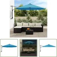The Living Store Parasol - Wandparasol - Wandparasol met LEDs 290 cm zeeblauw - Buitenleven - Tuindecoratie - Led Verlichting