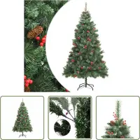 The Living Store Kerstdecoratie - Kunstkerstboom - Kunstkerstboom met scharnieren dennenappels en bessen 210 cm - Kerstboom Kopen - Kerstboom 210cm - Pvc Kerstboom