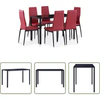 The Living Store Eettafel - Eetkamerset - 7-delige Eethoek wijnrood - Eetkamerstoel - Salon Meubilair - Rood Meubilair